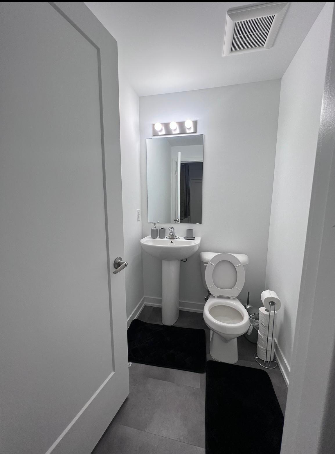 Two-piece powder room with a pedestal sink